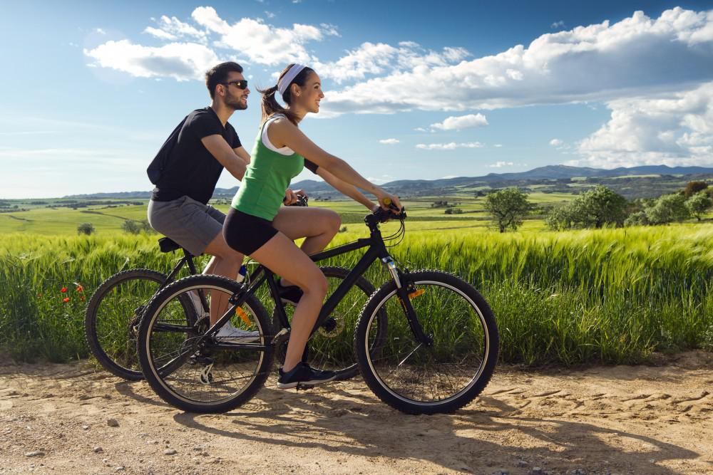 Couple on bikes