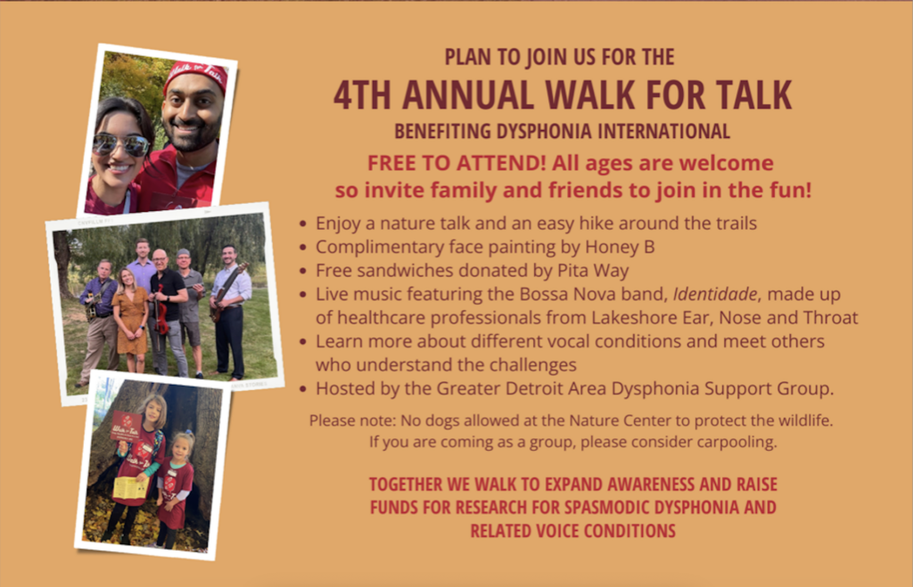 4TH ANNUAL WALK FOR TALK BENEFITING DYSPHONIA INTERNATIONAL